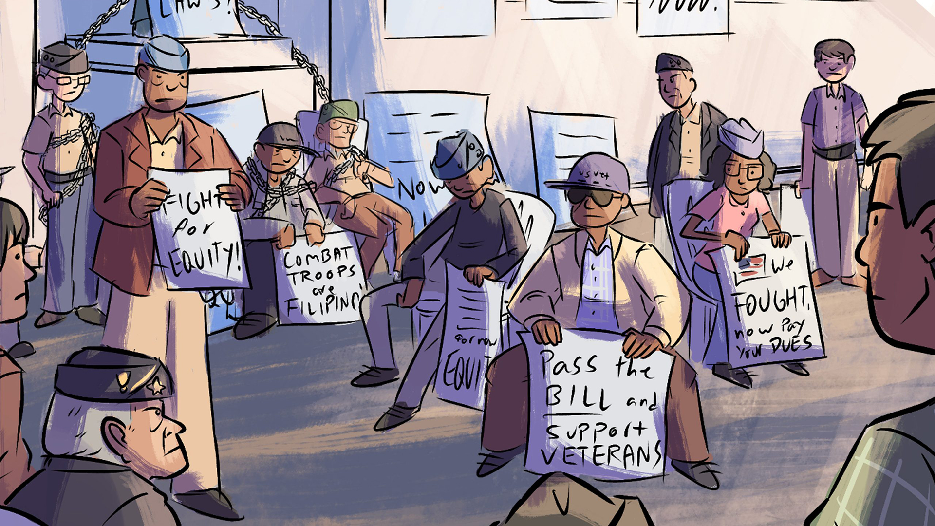 Illustration of veterans protesting